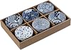 Gegong 6 Pack Ceramic Bowls, Japanese Style Rice Bowls, 10 Ounces Thickening Blue and white porcelain bowls, Cereal Bowls for Kitchen, Suitable for microwave, ovens, dishwashers (Radish)