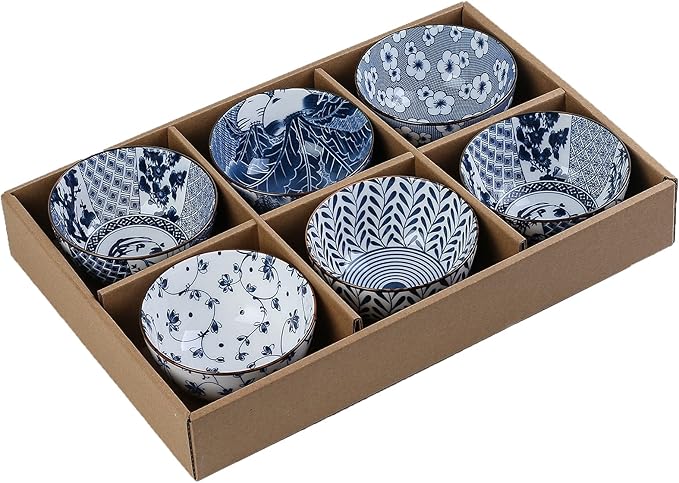 Gegong 6 Pack Ceramic Bowls, Japanese Style , 10 Ounces