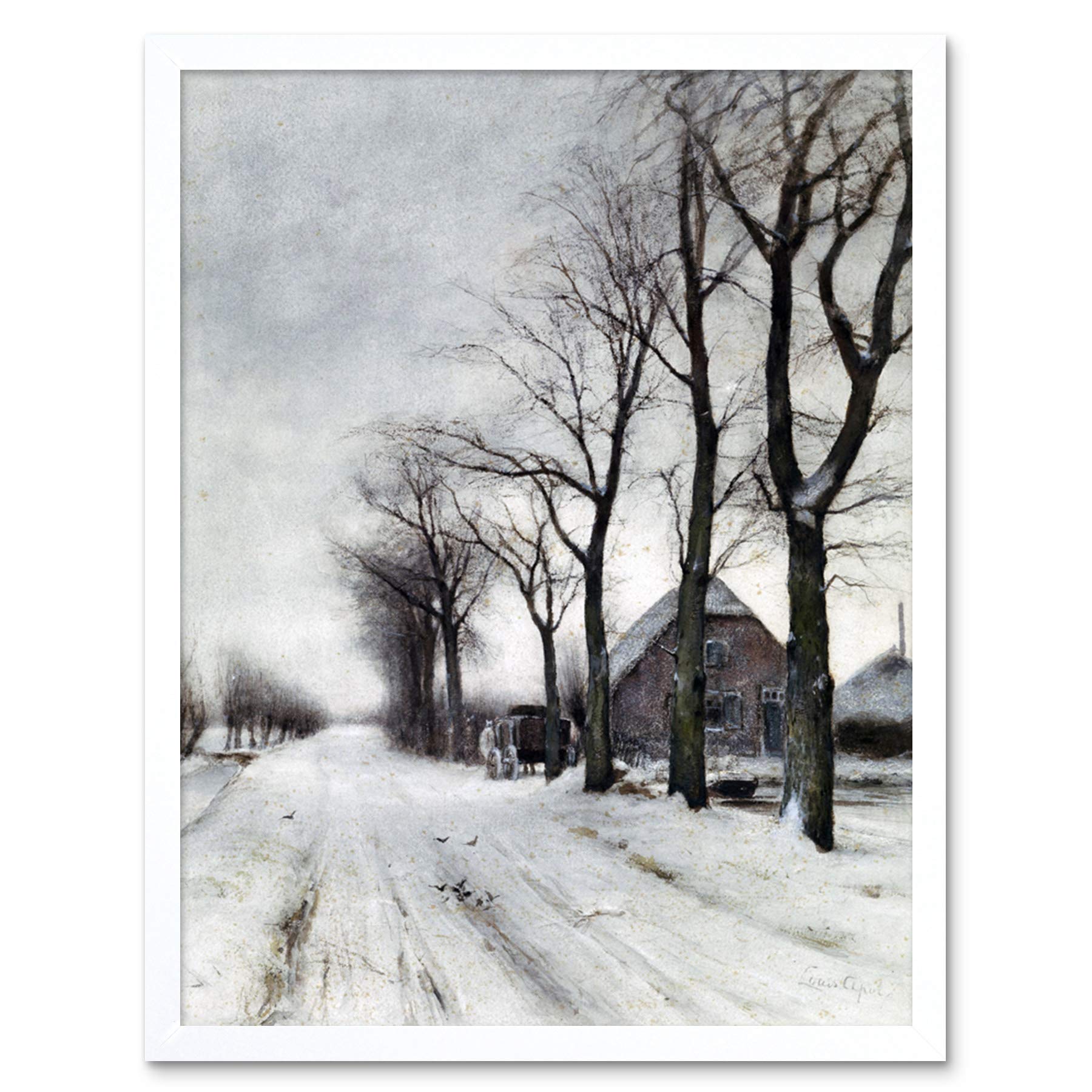 Artery8 Louis Apol Winter Landscape Farm Lane Painting Art Print Framed Poster Wall Decor 12x16 inch