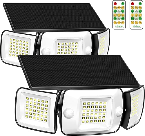 Miniatura 12 de intelamp Luces solares impermeables para exteriores, 6000 mAh, 1200 lúmenes, funciona con energía solar, doble sensor de movimiento, iluminación