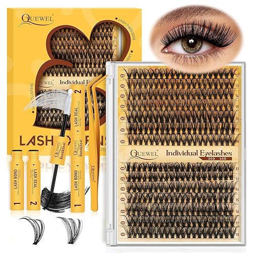 Miniatura 16 de QUEWEL 580 racimos de pestañas 30D+40D+50D+60D+80D+100D racimos de pestañas wispy de 10-18mm, pestañas individuales en racimo reutilizables para