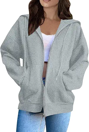 OIOLOYJM Zipper Hoodies for Women Long Sleeve Oversized Sweatshirts Y2k Drawstring Soft Jacket 2025 Fall Fashion with Pockets