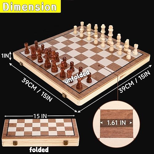 Miniatura 3 de Juego de tablero de ajedrez magnético de 15 pulgadas para adultos y niños, juego de mesa de damas, tableros de ajedrez plegables hechos a mano con 2
