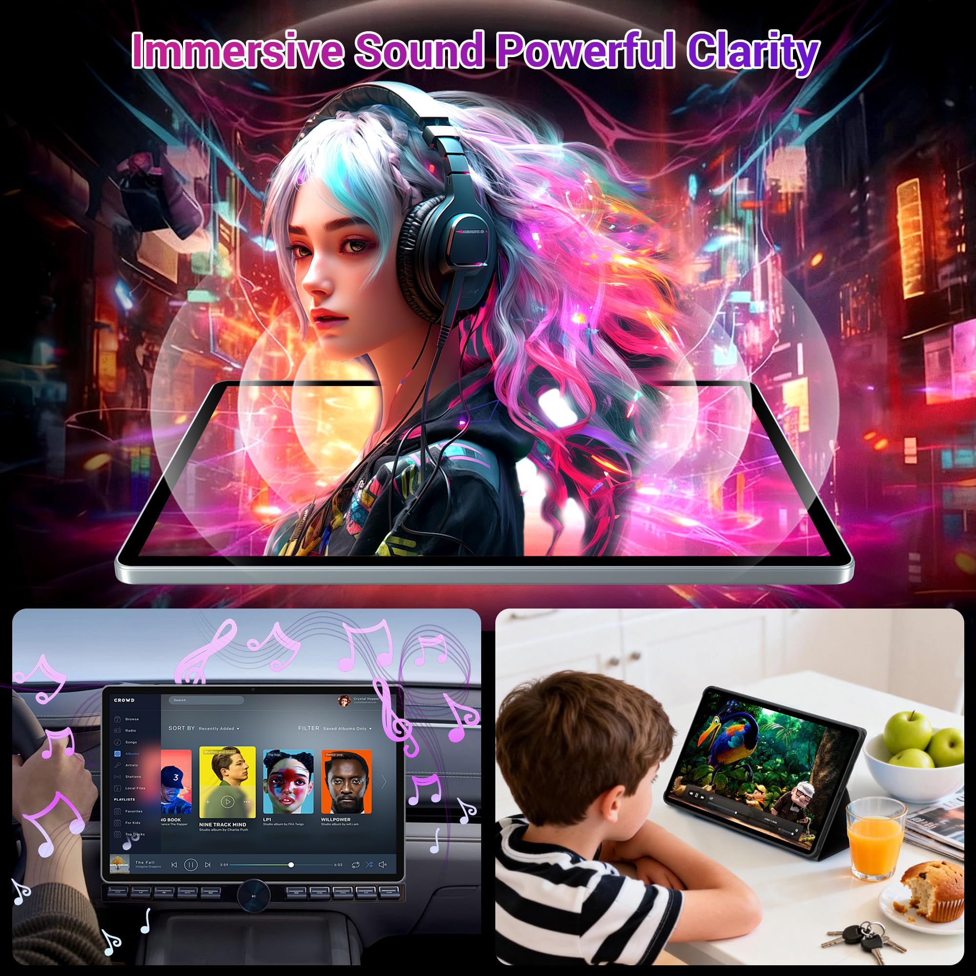 3K Tablette 13 Pouces avec Android 15, 36GB RAM, 512GB ROM (Extension 2TB), 4G Lte丨5G WiFi, 2940*1840UHD, 11580mAh, G99 2.2GHz, 13MP+8MP, Tablette Tactile avec Clavier丨GPS丨4 conférencier(Gris)