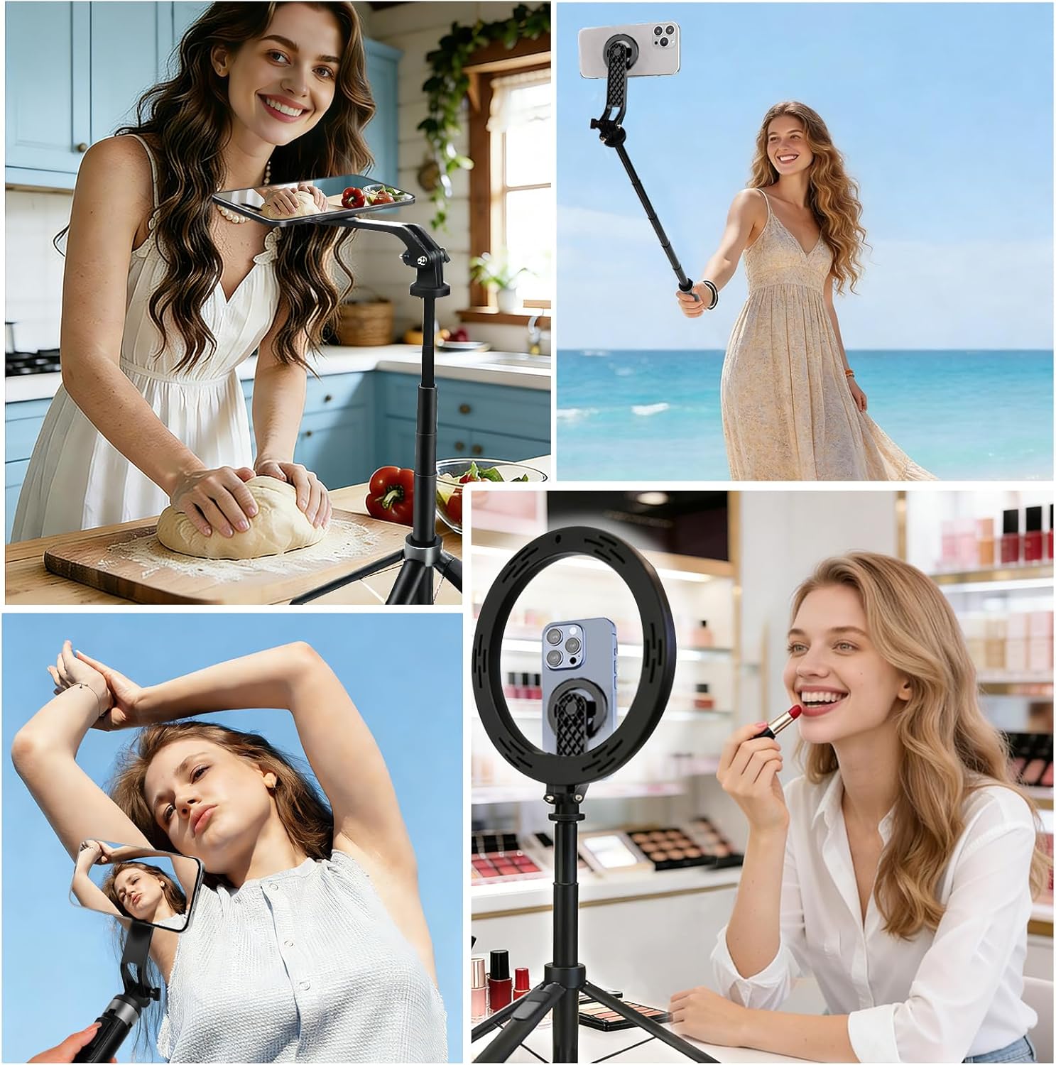 Magnetic Phone Tripod 53" Portable Selfie Stick for iPhone MagSafe GoPro Action Cameras with Rechargeable Remote Compatible with Android Travel Vlogging Live Streaming Content Creators