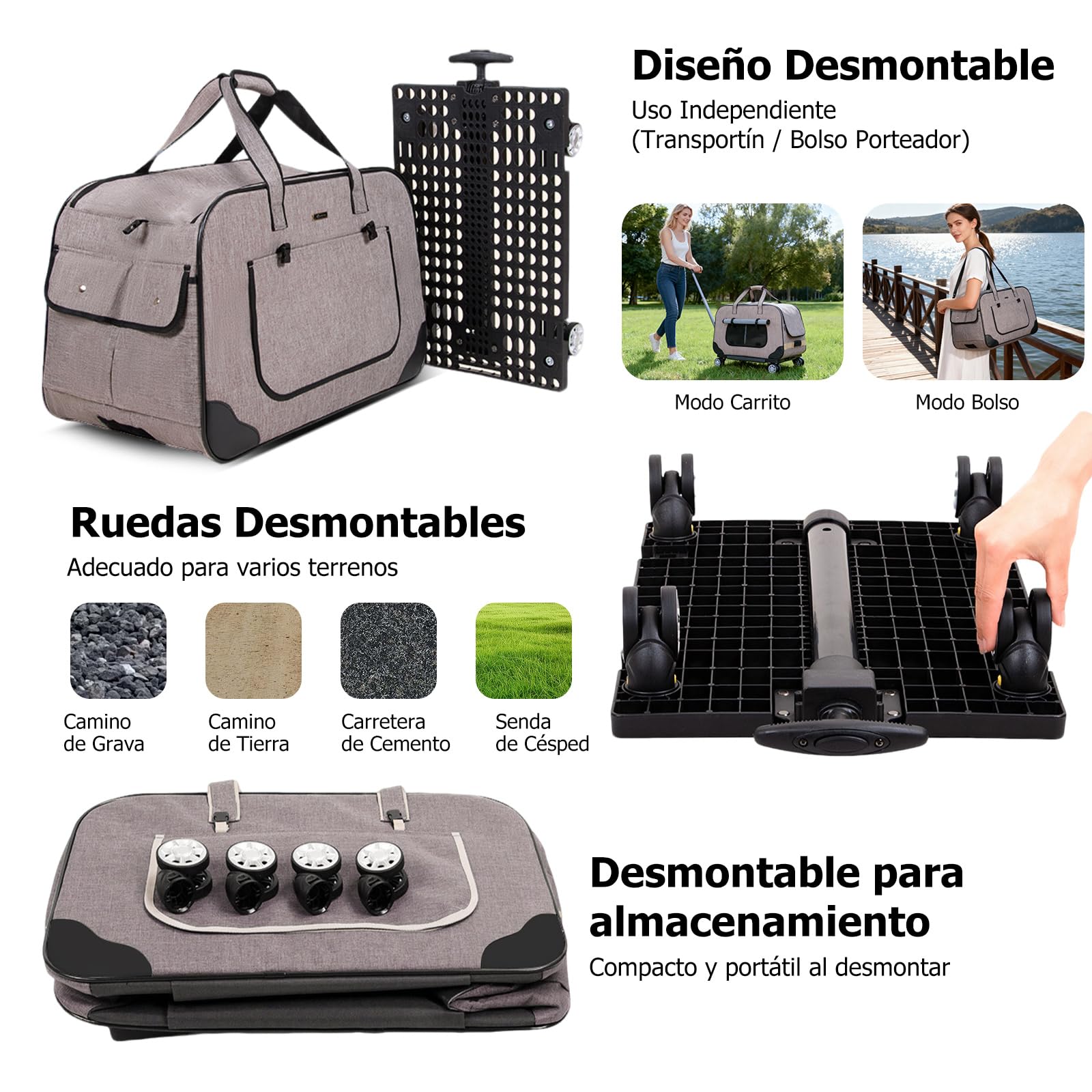 PETCUTE Transportín para Mascotas con Ruedas y Asa Telescópica,Plegable Bolso de Transporte para Gatos y Perros con Alfombrilla Extraíble,Cinturón de Seguridad,Transportín Gato,Carga Máxima 17.5kg