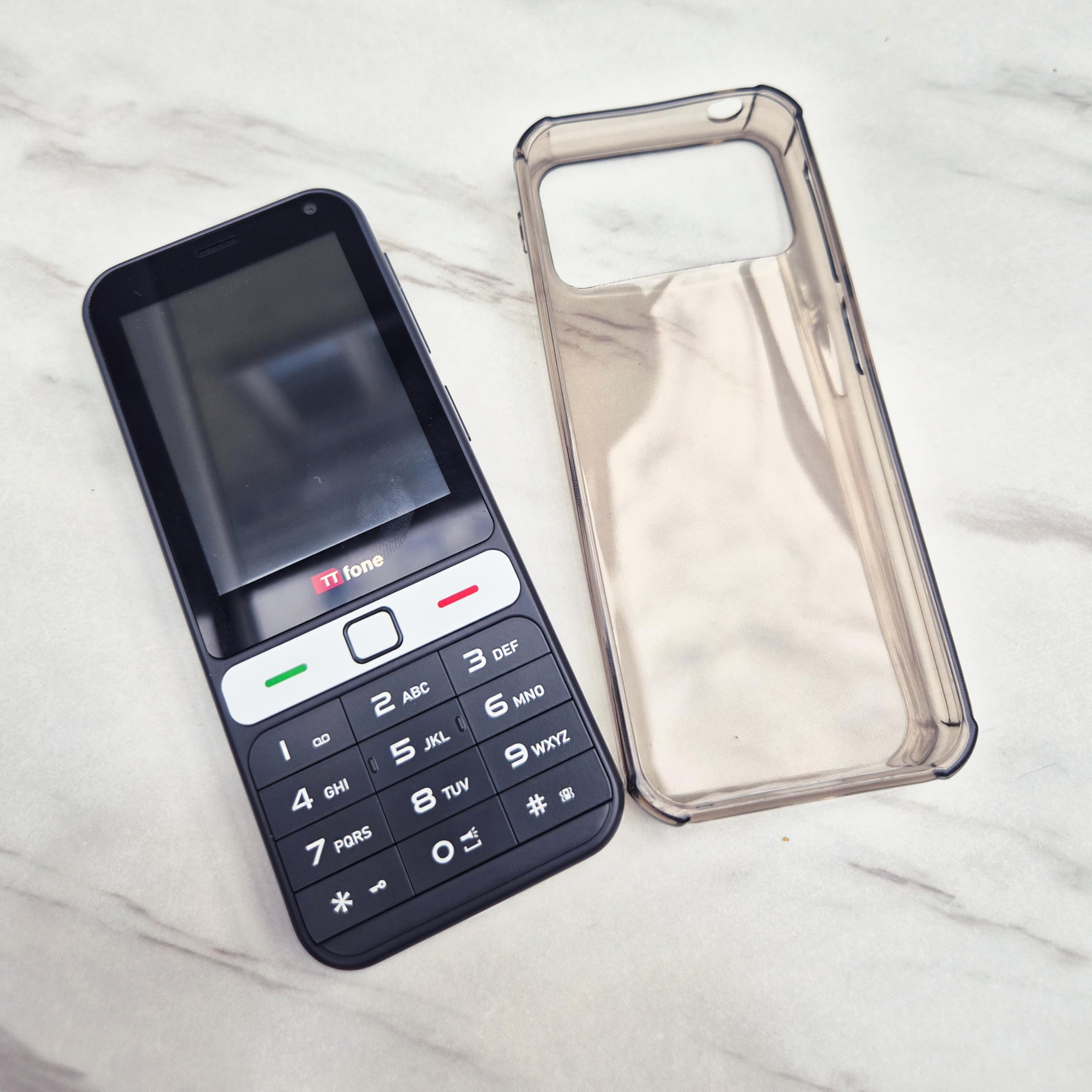 TTfone TT280 – Cellulare 4G Dual SIM con Android, touchscreen da 2,8", tastiera, fotocamera da 2 MP, USB-C, cover trasparente in silicone e base di ricarica con caricatore