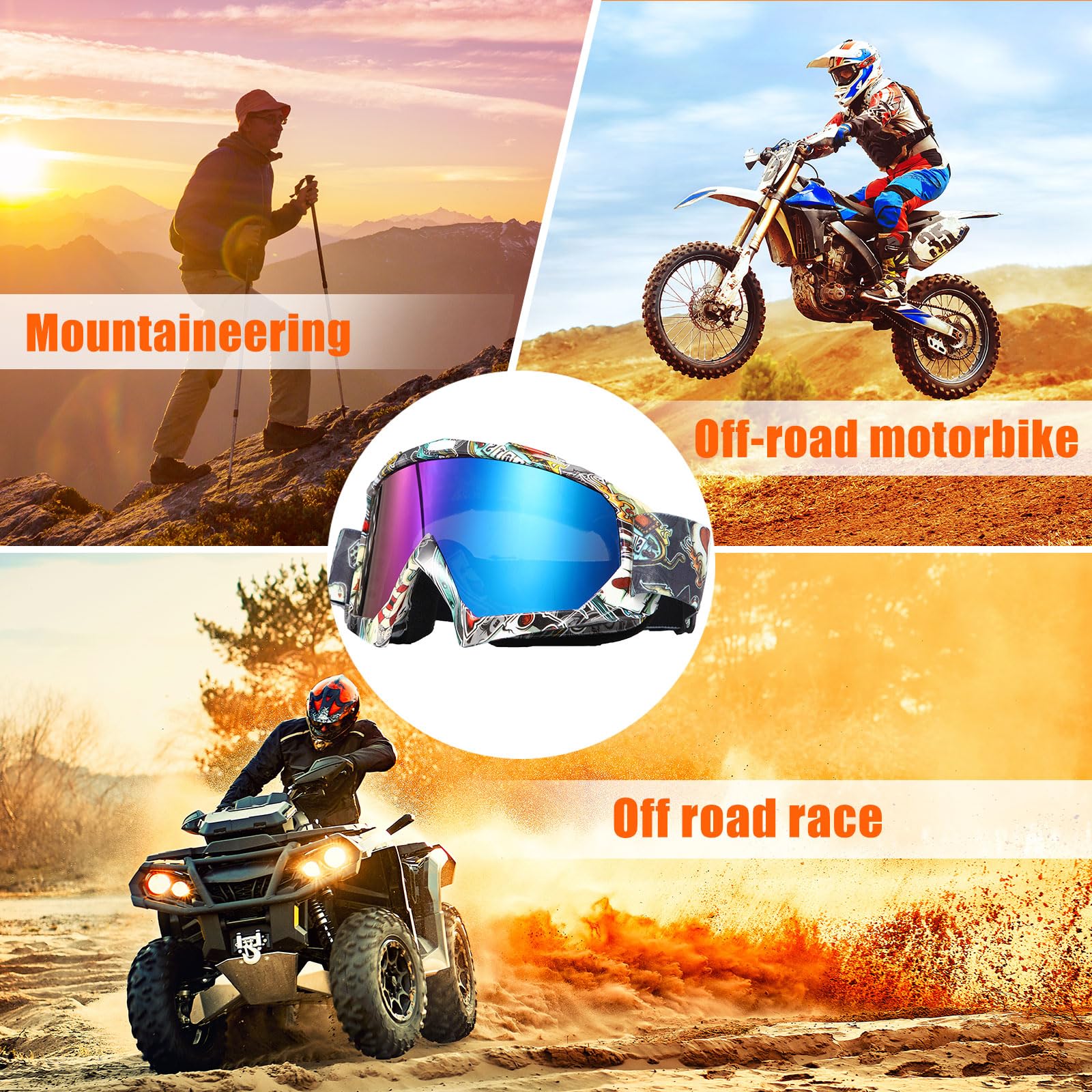 ATV-Schutzbrille für Erwachsene, Dirt-Bike-Schutzbrille, Anti-Beschlag, Motorrad, Ski, Motocross-Brille für Männer und Frauen, Reiten, Rennen, 2 Stück (klassisch)