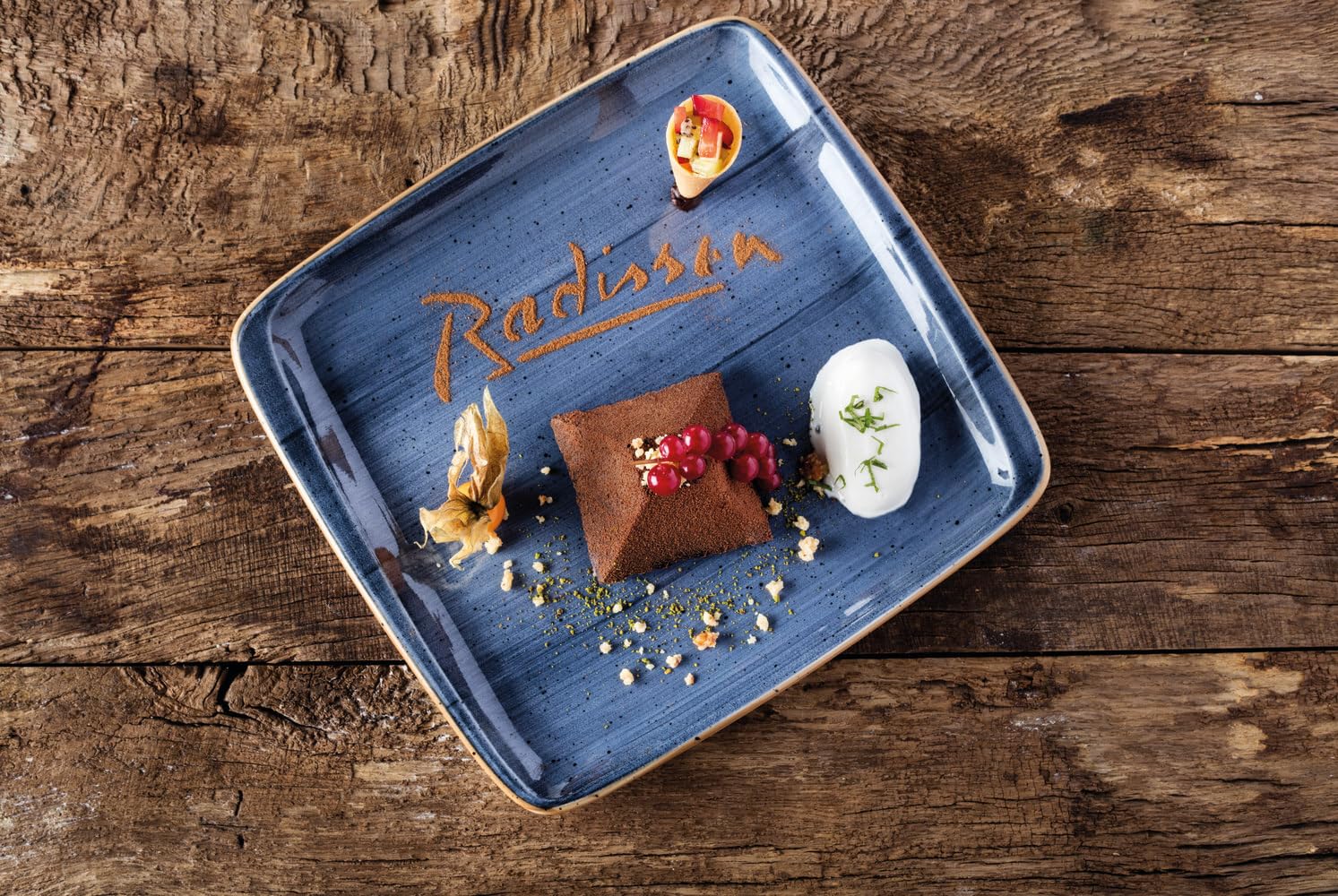 Bonna 6 x talerz obiadowy talerz płaski talerz okrągły zastawa stołowa porcelana niebieska kremowa Aura Dusk Gourmet 30 cm ochrona krawędzi