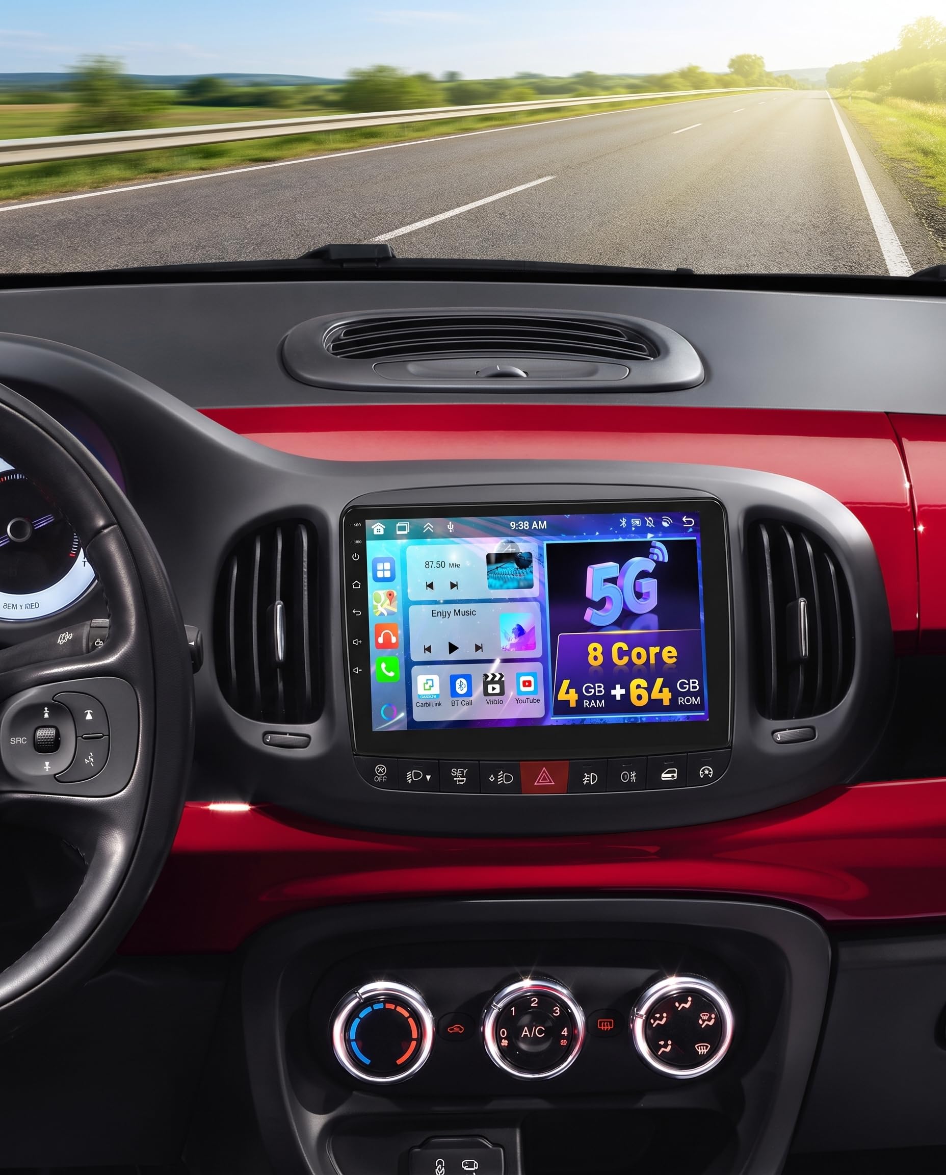 Hikity 4+64G 7" Radio Android para FIAT 500L 2012-2016 Wireless CarPlay