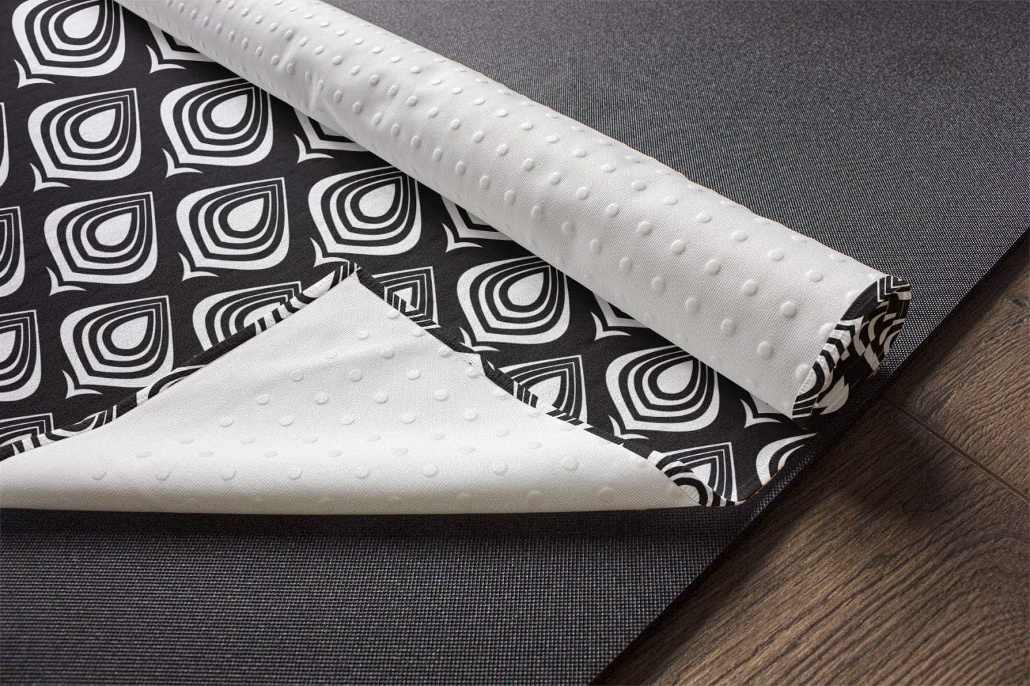 Ambesonne Ethnic Yoga Mat Towel, White Silhouettes of Abstract Flowers Cultural Motif Monochrome Design, Non-Slip Sweat Absorbent Yoga Pilates Workout Pad Cover, 25" x 70", Black and White