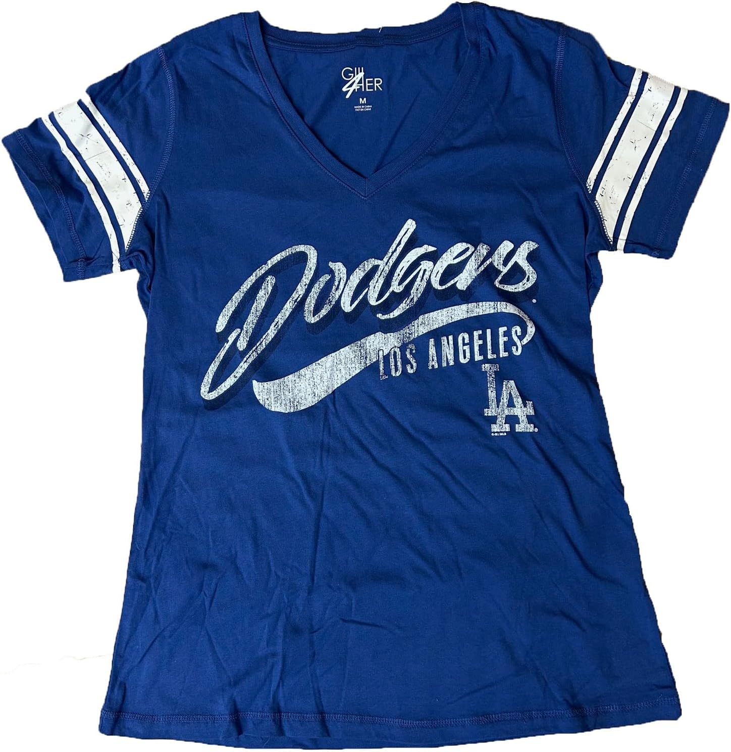 G-III Sports MLB Womens Script Field Distressed V-Neck T-Shirt