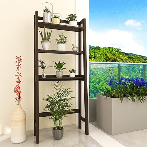 Miniatura 1 de Estante para plantas, estante ajustable de 3 niveles, organizador de plantas de madera de ingeniería duradero, ahorro de espacio para