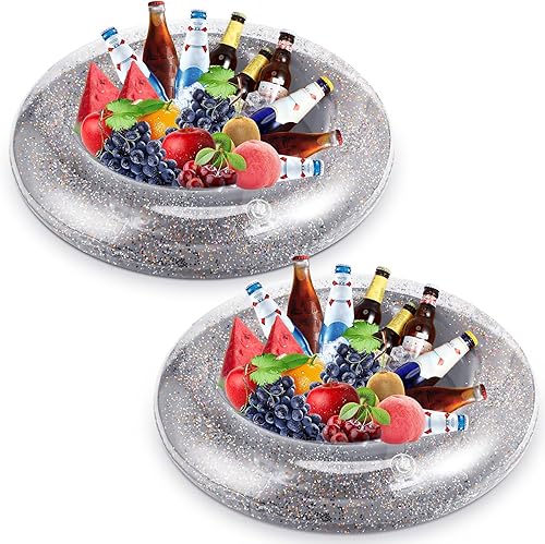 meekoo 2 unidades de 24 pulgadas de barra inflable para servir ensalada, bandeja de hielo redonda inflable Buffett enfriador de alimentos bebidas
