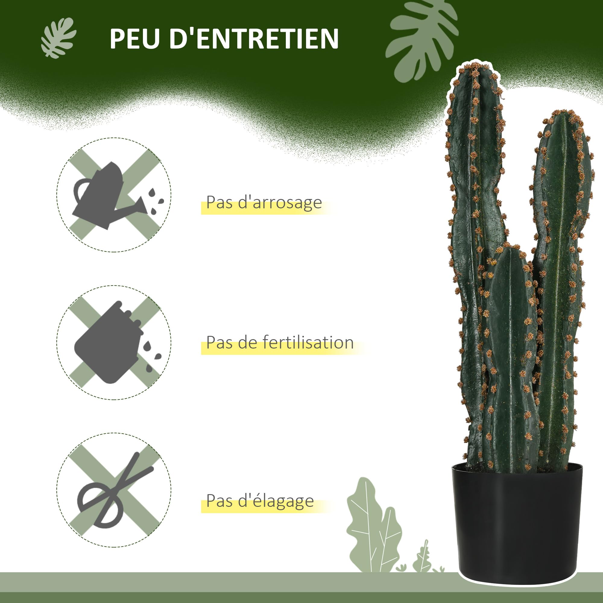 Outsunny Cactus Artificiel Grand Réalisme Grande Taille Ø 17 x 60H cm Vert | Plante Artificielle