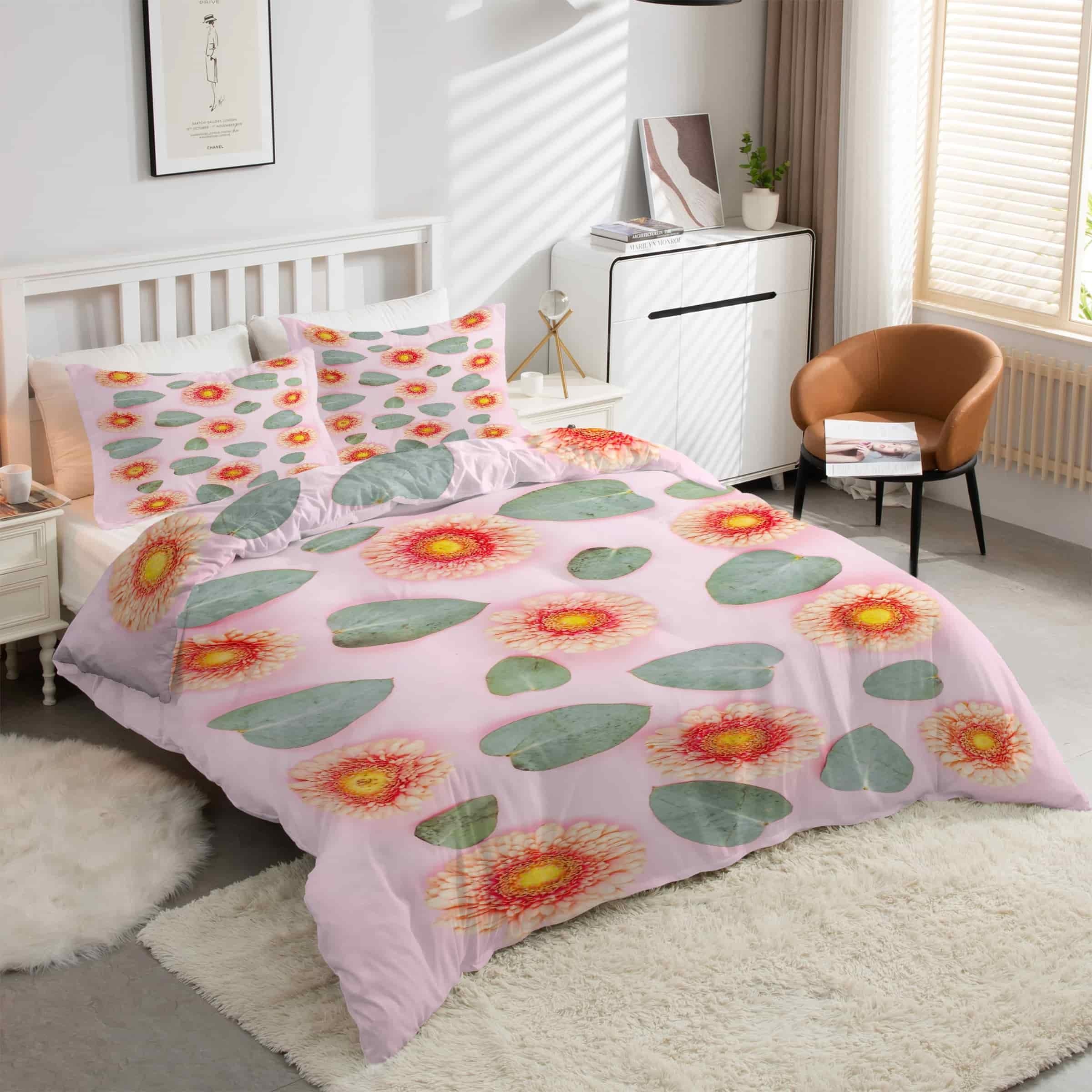 Housse de couette 240 x 260 en microfibre douce et résistante avec motifs floraux
