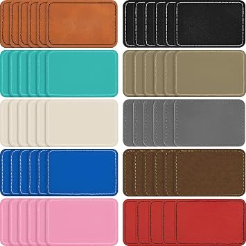 60 Pcs Leather Hat Patch Blank,Multicolor,3 x 2 Inch | Adhesive Backing, Laserable with Custom Engraving, Ideal for Baseball Trucker Cowboy Hats, Sublimation Ready
