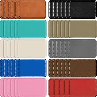 Dunzy 60 Pcs Blank Leatherette Hat Patch with Adhesive Rectangle Leather Hat Patches Rustic