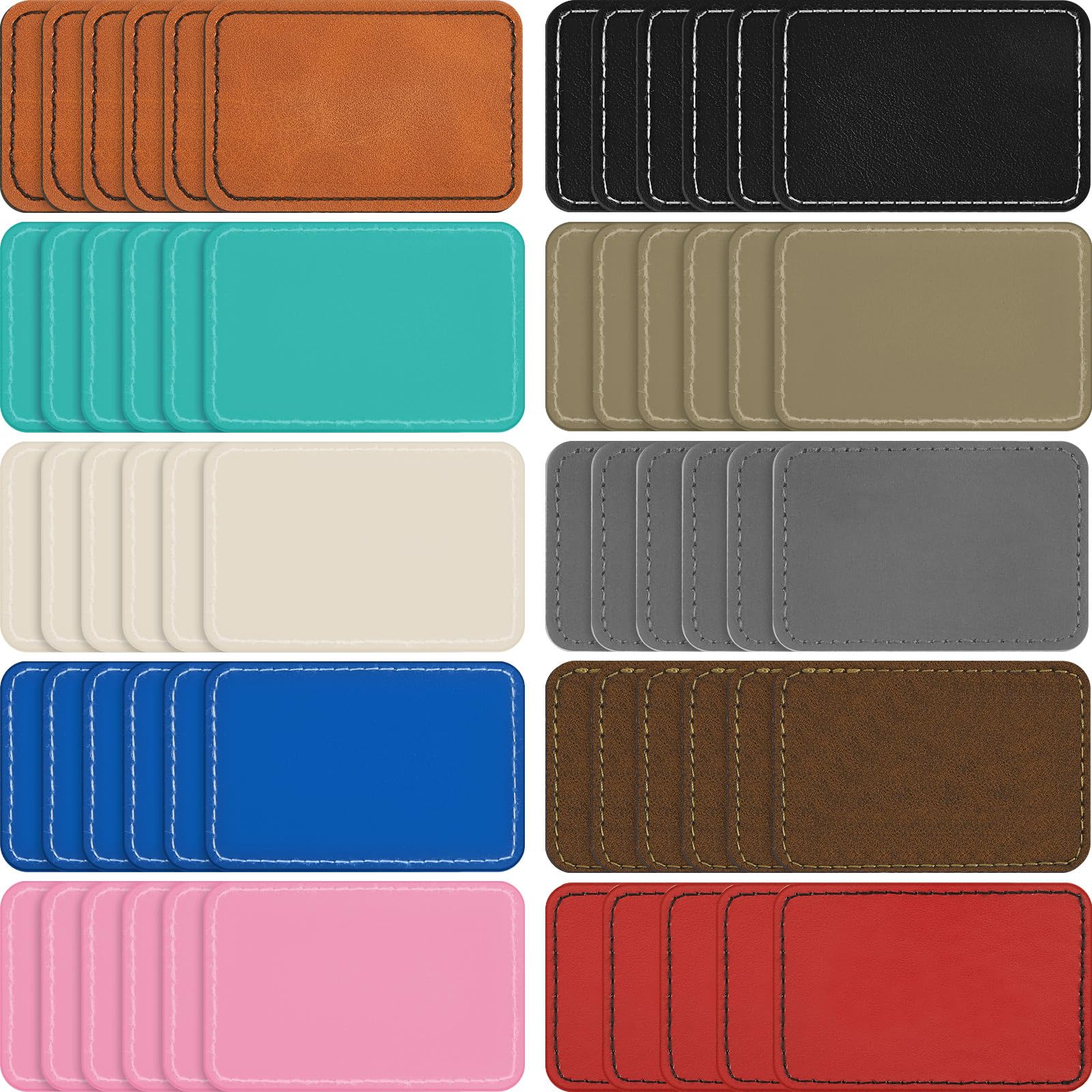 Dunzy 60 Pcs Blank Leatherette Hat Patch with Adhesive Rectangle Leather Hat Patches Rustic Faux Iron on for Fabric Repair Custom Sewing Laser Engraving DIY Crafts(Multicolor,3 x 2 Inch)