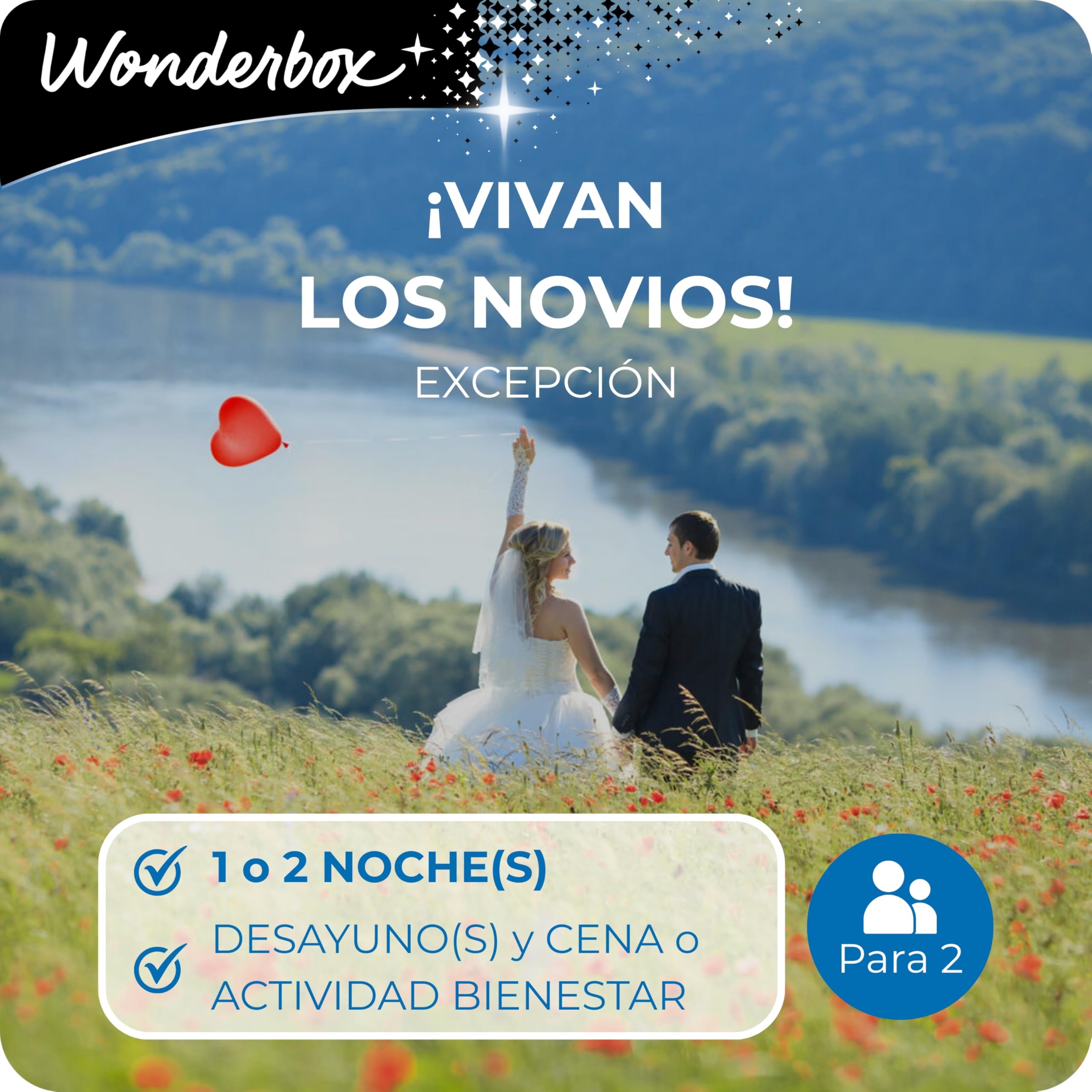 WONDERBOX - Caja regalo - Vivan Los Novios Excepcion | 1 o 2 noches con desayuno(s) y cena o bienestar - Más de 800 estancias - Hoteles hasta 5*, cabañas en los árboles, domos