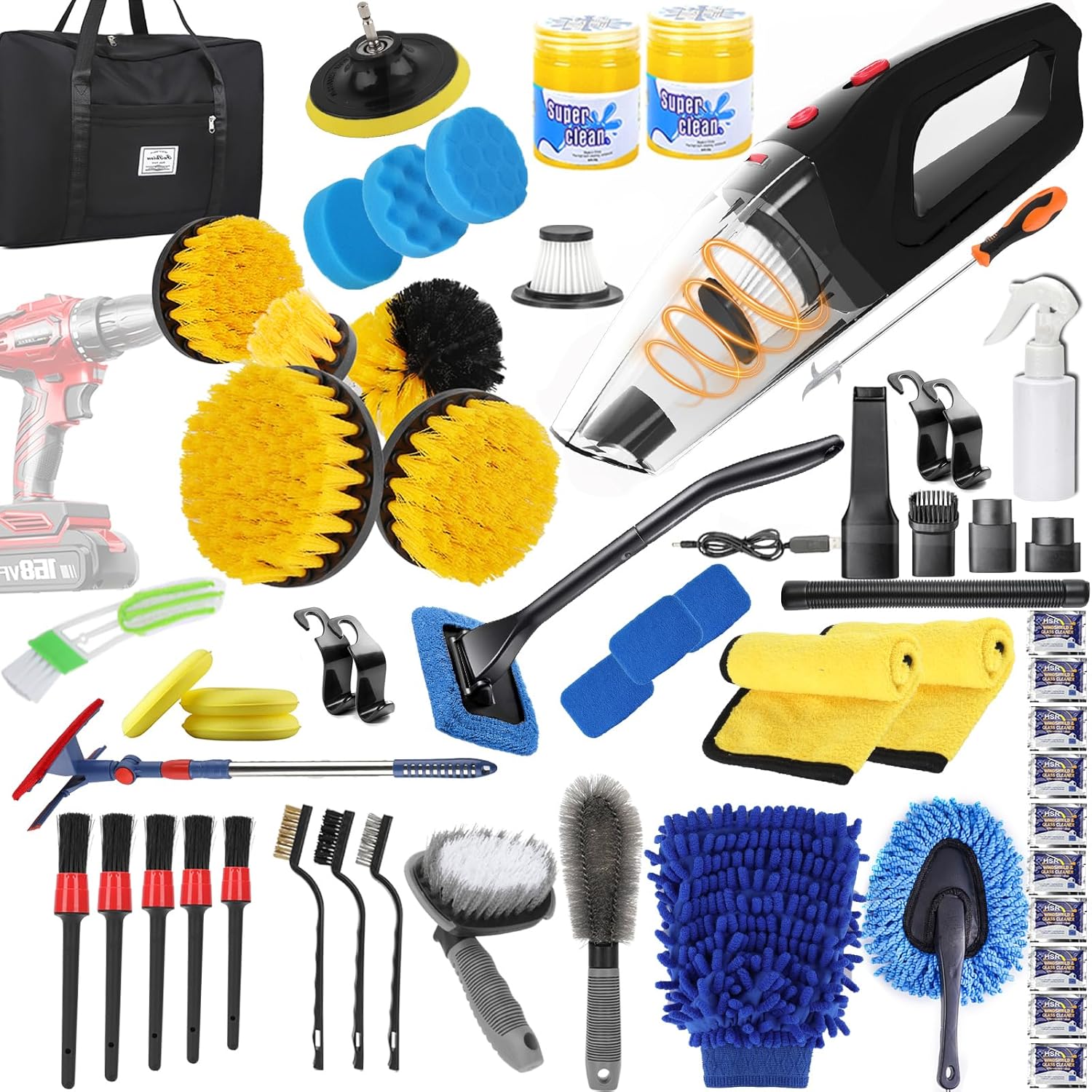 60PCS Car Wash Cleaning Kit,Wireless Car Vacuum Car