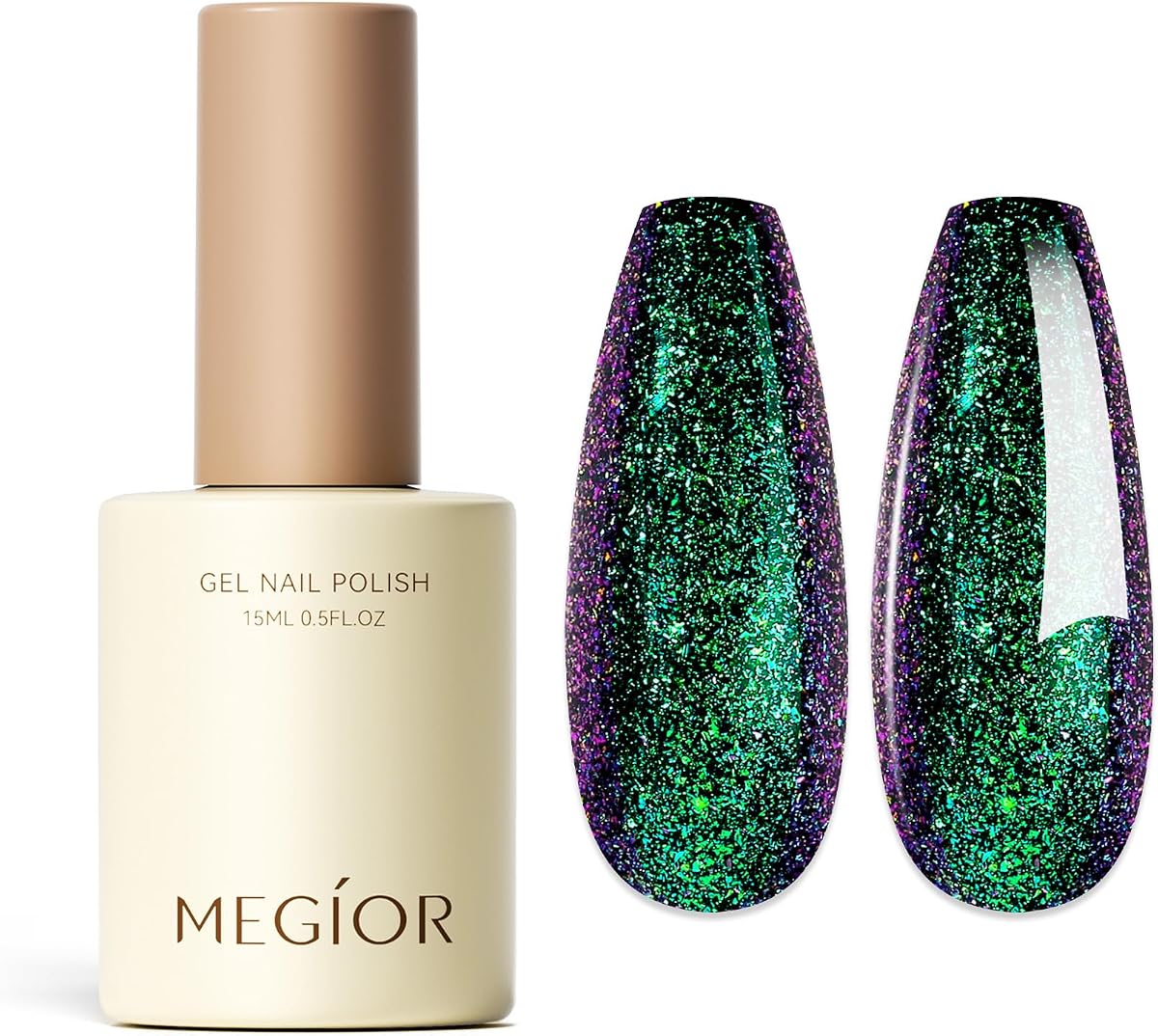 MEGIOR Chameleon Gel Nail Polish 15ML Sparkly Shiny UV LED Soak Off Light Cure Long Lasting Easy to Apply Glitter Gel Polish Kit for Women Girls Manicure DIY Nail Art Salon Home Gift