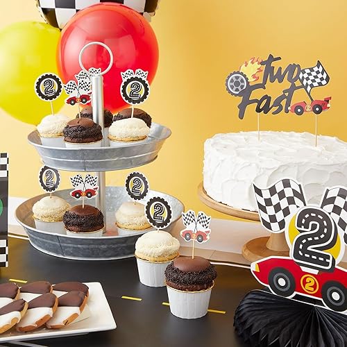 Miniatura 3 de BLUE PANDA - 51 piezas de decoración de cumpleaños con temática de auto rápido, suministros de fiesta, incluyendo pancarta, decoración de pasteles,