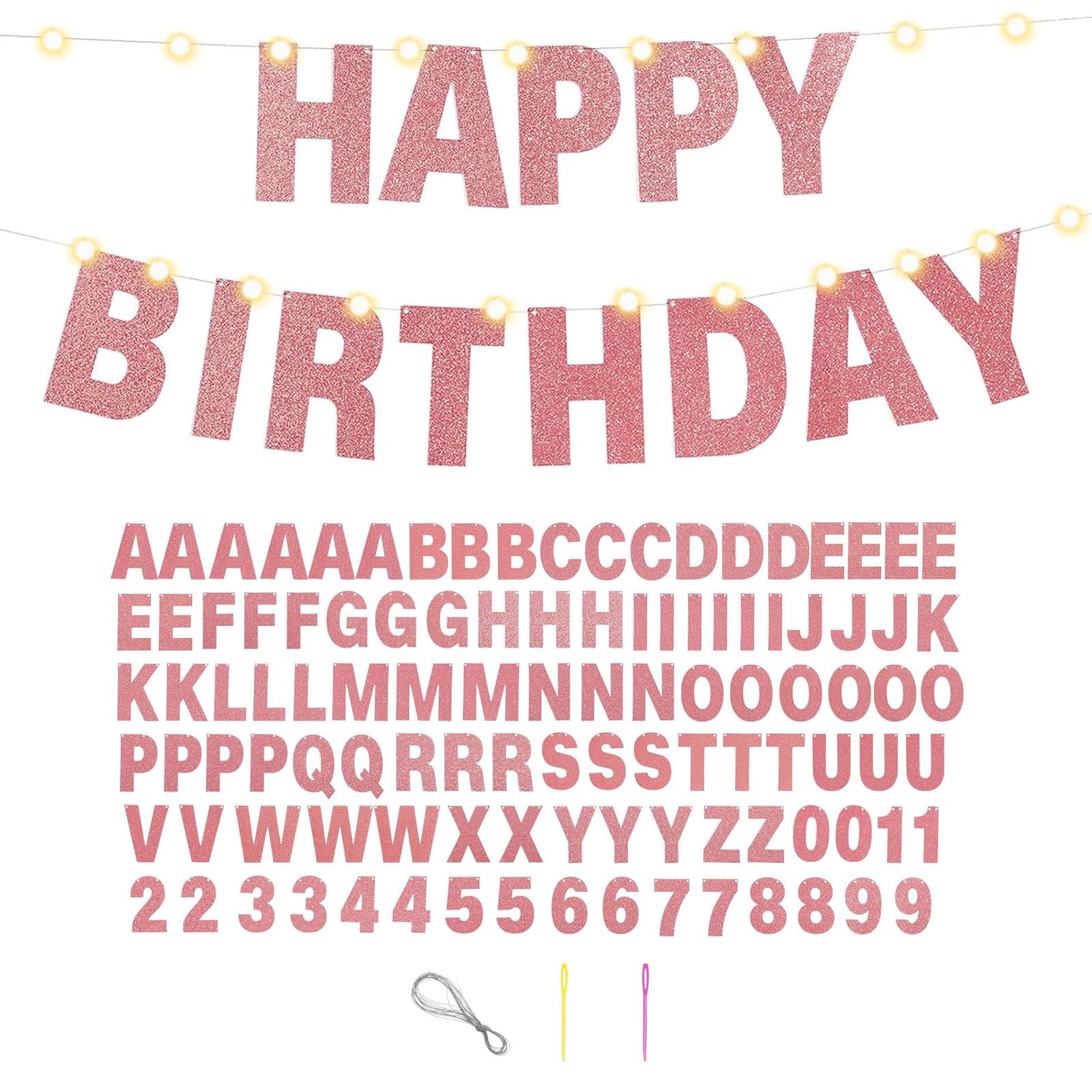 107Pcs DIY Banner Kit with Letters Glitter Banner Personalised Birthday Banners Customizable Glitter Letters Banner for Birthday Graduation Wedding Party Baby Shower Decoration(Rose Gold) — image 1