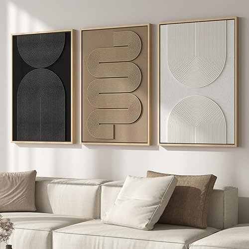 Large 3D Textured Framed Boho Modern Neutral Abstract Wall Art