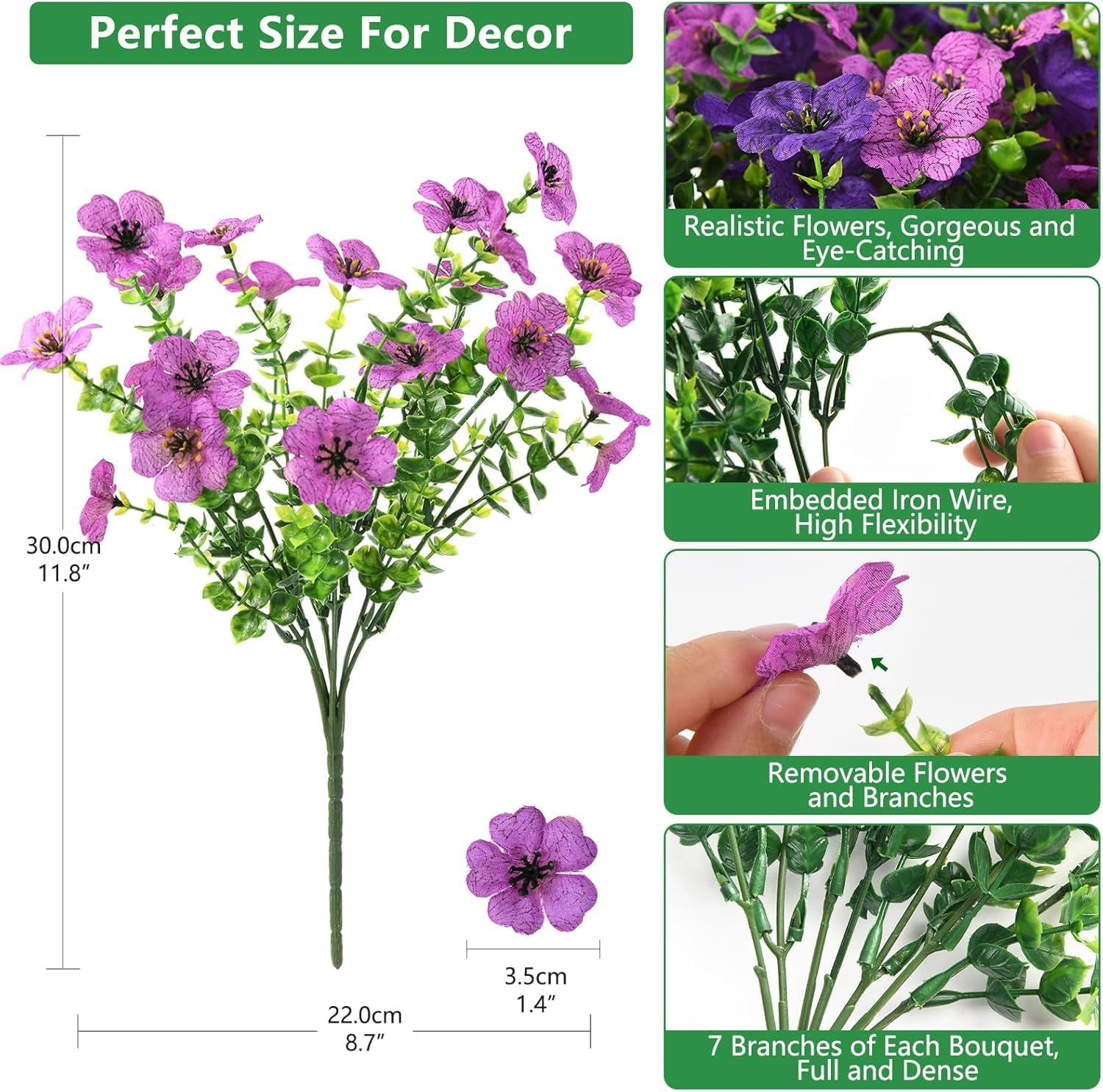 Homsunny Artificial Flowers for Outdoors, 12 PCS Silk Fake Flower Spring Outdoor Decoration, UV Resistant No Fade Fake Plants for Home Planter Front Porch Garden Patio Yard Decor