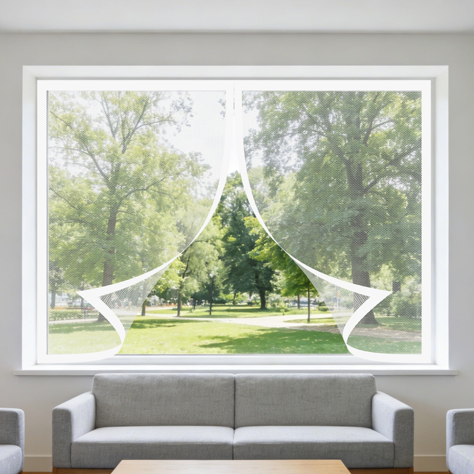 Magnetic Fly Screen Window Adjustable 135 x 120 cm Keep Fly Mosquito Out Magnetic Window Screen Insect Mesh Easy Installation for Living Room Bedroom Offfice, White