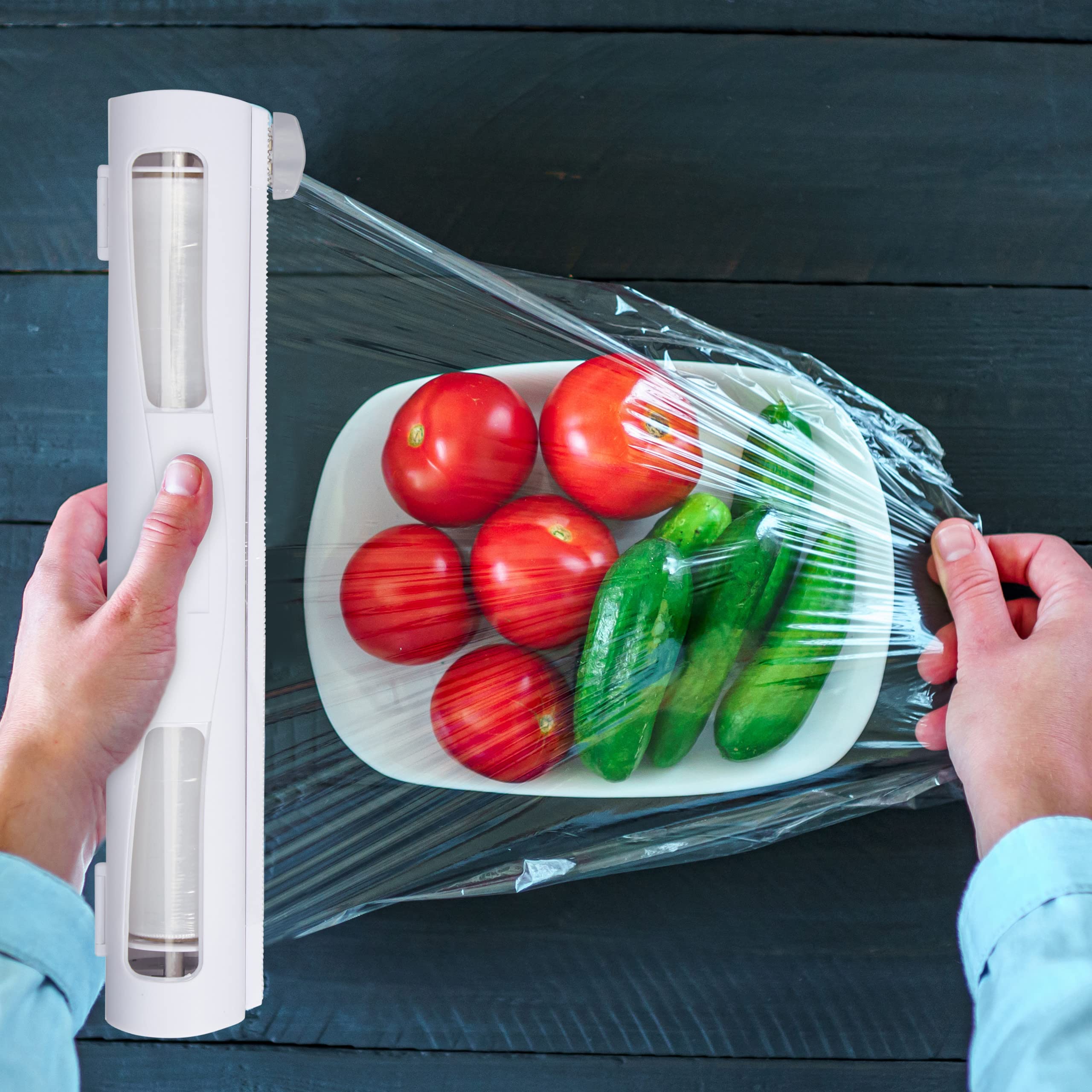 Relaxdays Taglierina da Cucina, Set da 2, Pellicole di Plastica & Alluminio, Trasparente, Taglio Netto, 5x37x8, Bianco