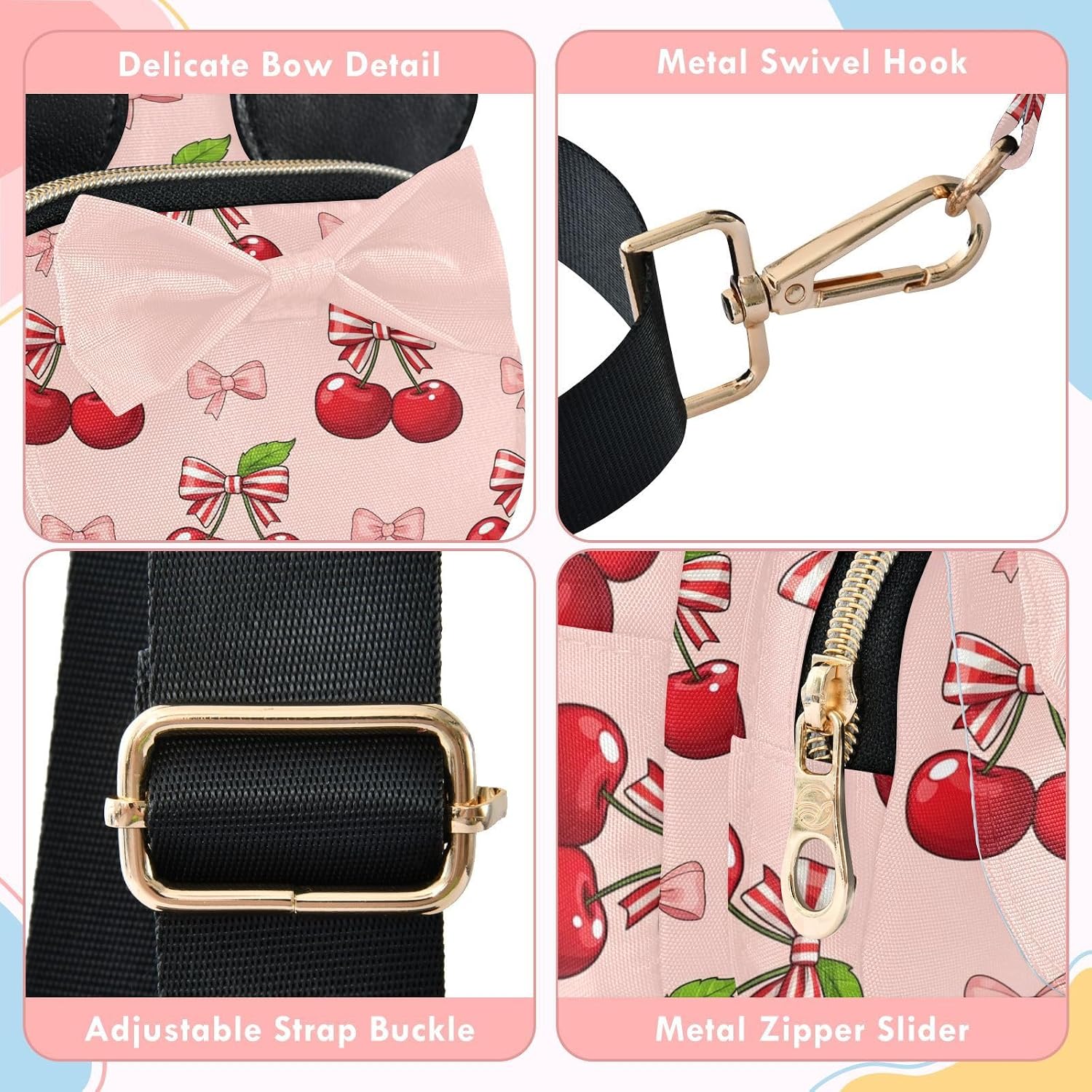 Sinestour Cherries Kids Crossbody Bags for Girls, 5.7"x3.1"x7.5" | Crossbody Fanny Pack, Toddler Purse, Cute Sling Belt Bag with Ears, 2L Small Shoulder Chest Bag for Travel