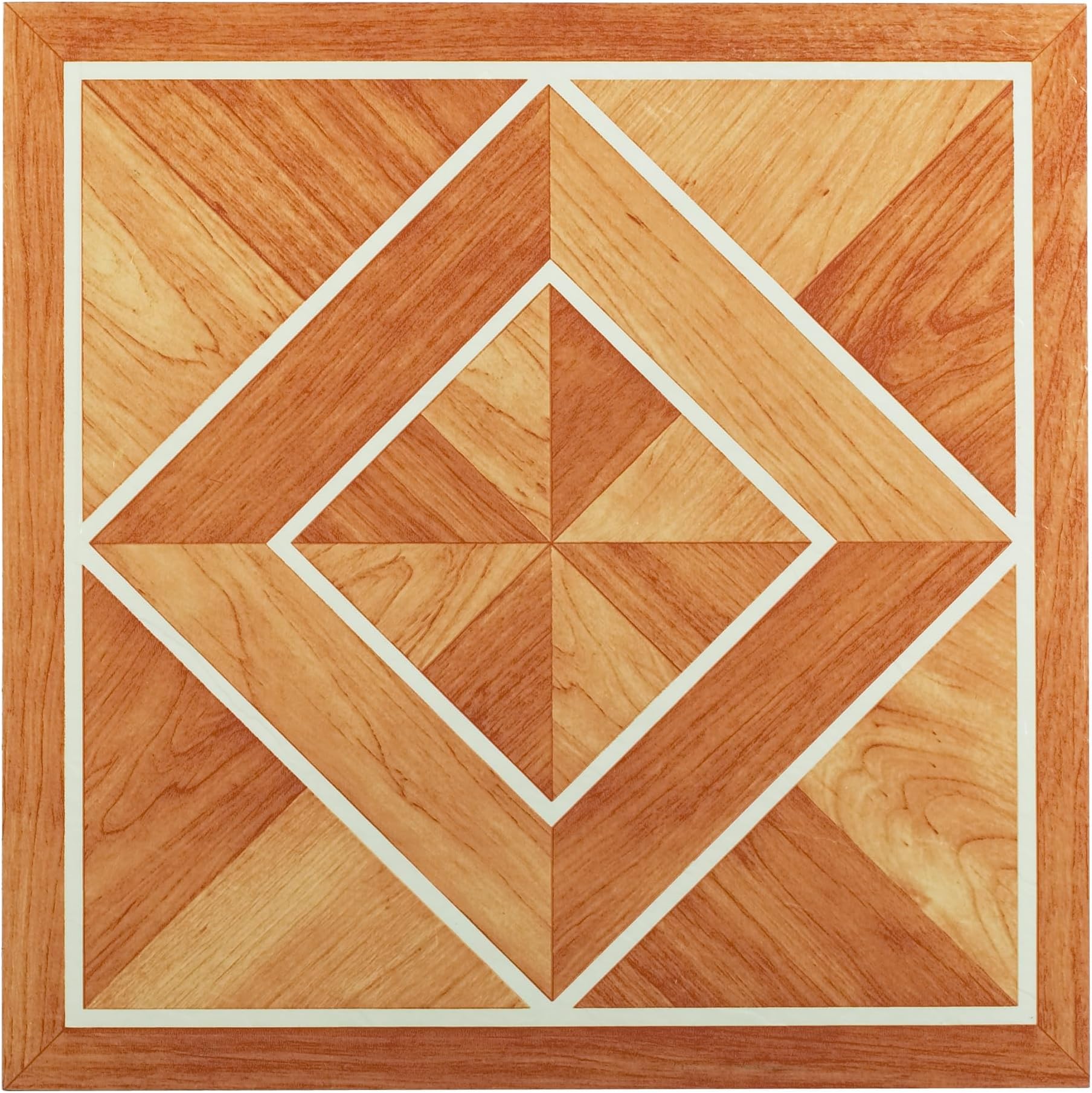 Tivoli Self Adhesive Vinyl Floor Tiles, 45 Tiles - 12" x 12", White Border Inlaid Parquet - Peel & Stick, DIY Flooring for Kitchen, Dining Room, Bedrooms, Basements & Bathrooms by Achim Home Decor
