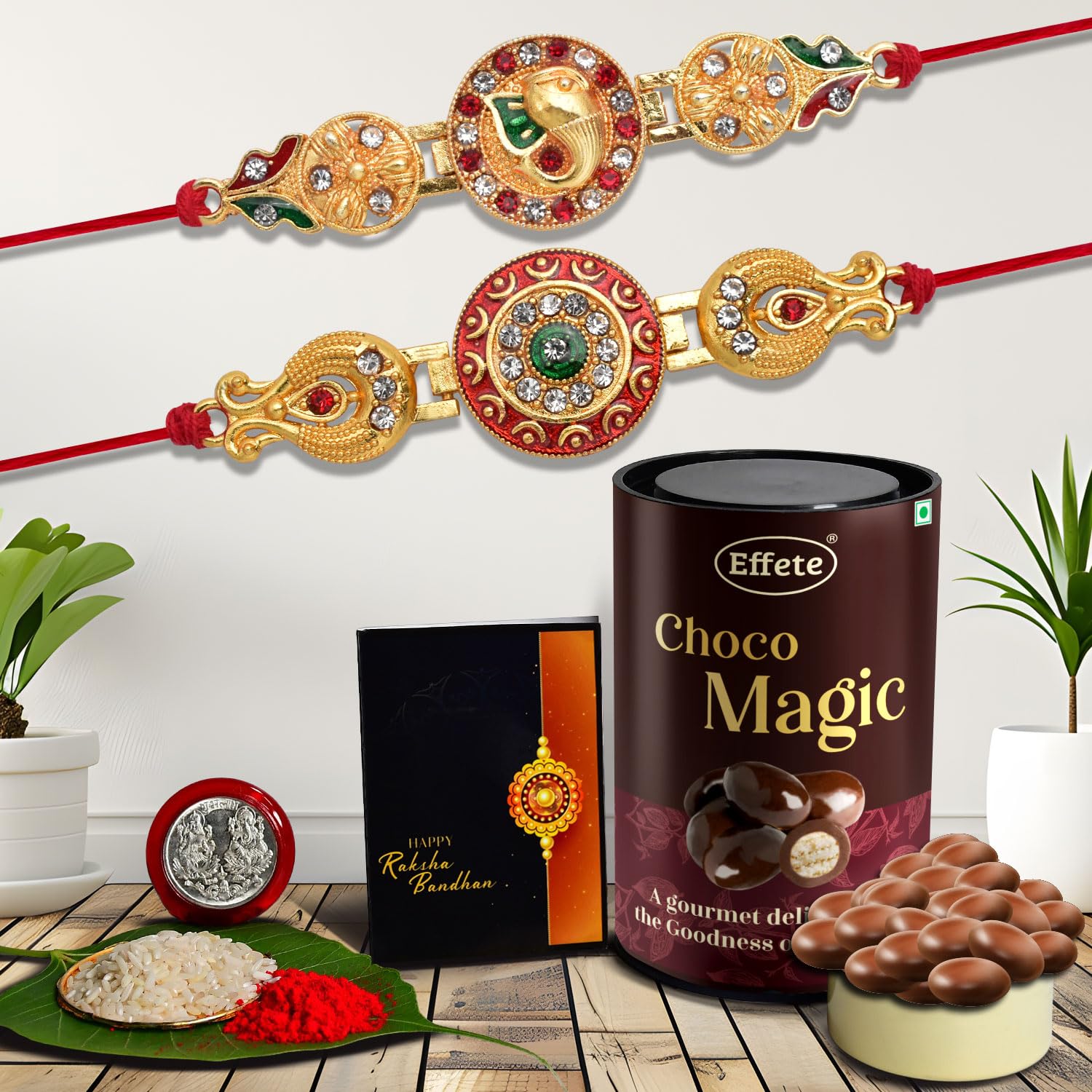 DeoDap Rakhi For Brother Set Of 2 With Chocolate Magic 96gm, Pooja Coin with Greating Card, Rakhi With Chocolate, Rakhi With Gift For Brother, Rakhi For Kids, Rakhi With Sweets (K2_516+517_EM) (B0CC9BP9LN) Amazon Price History, Amazon Price Tracker