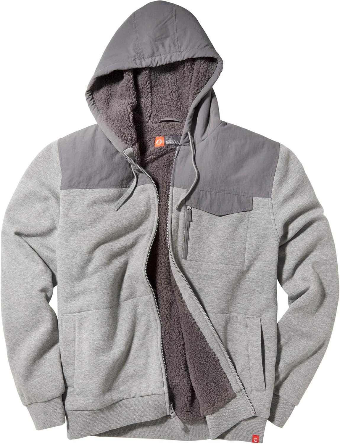 The American Outdoorsman Sherpa Lined Hoodie with Zipper and Pockets, Insulated Layer for Hiking and Camping in Cold Weather