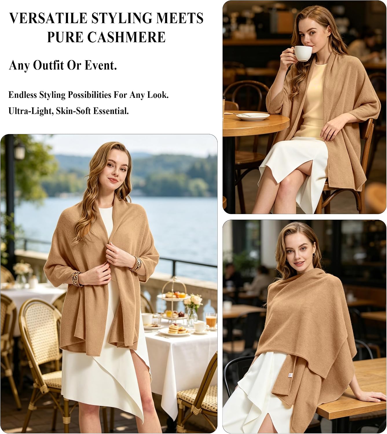 Luxury 100% Cashmere Shawl Wraps for Women, 71"x24" Lightweight Cashmere Travel Scarf for All Seasons with Gift Box image 3
