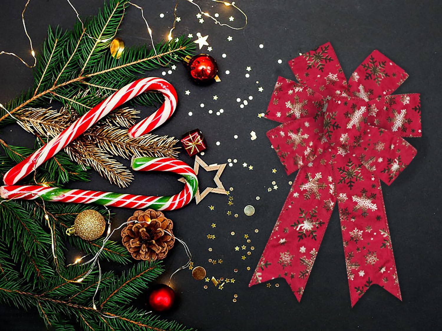 2 Pieces Christmas Bows for Wreath, Merry Christmas Wreath Bows Red Velvet Bows Xmas Snowflake Craft Bows Ornaments Winter Tree Bows for Front Door Christmas New Year Decorations - Image 5