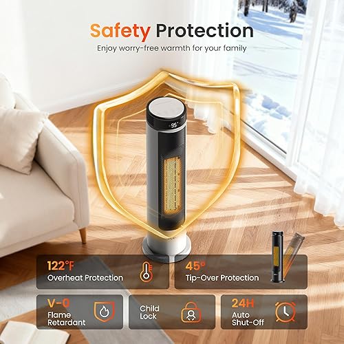 Miniatura 7 de Calentadores de espacio para uso en interiores para habitaciones grandes, calentador de espacio portátil de 1500 W con control remoto, modo ECO,