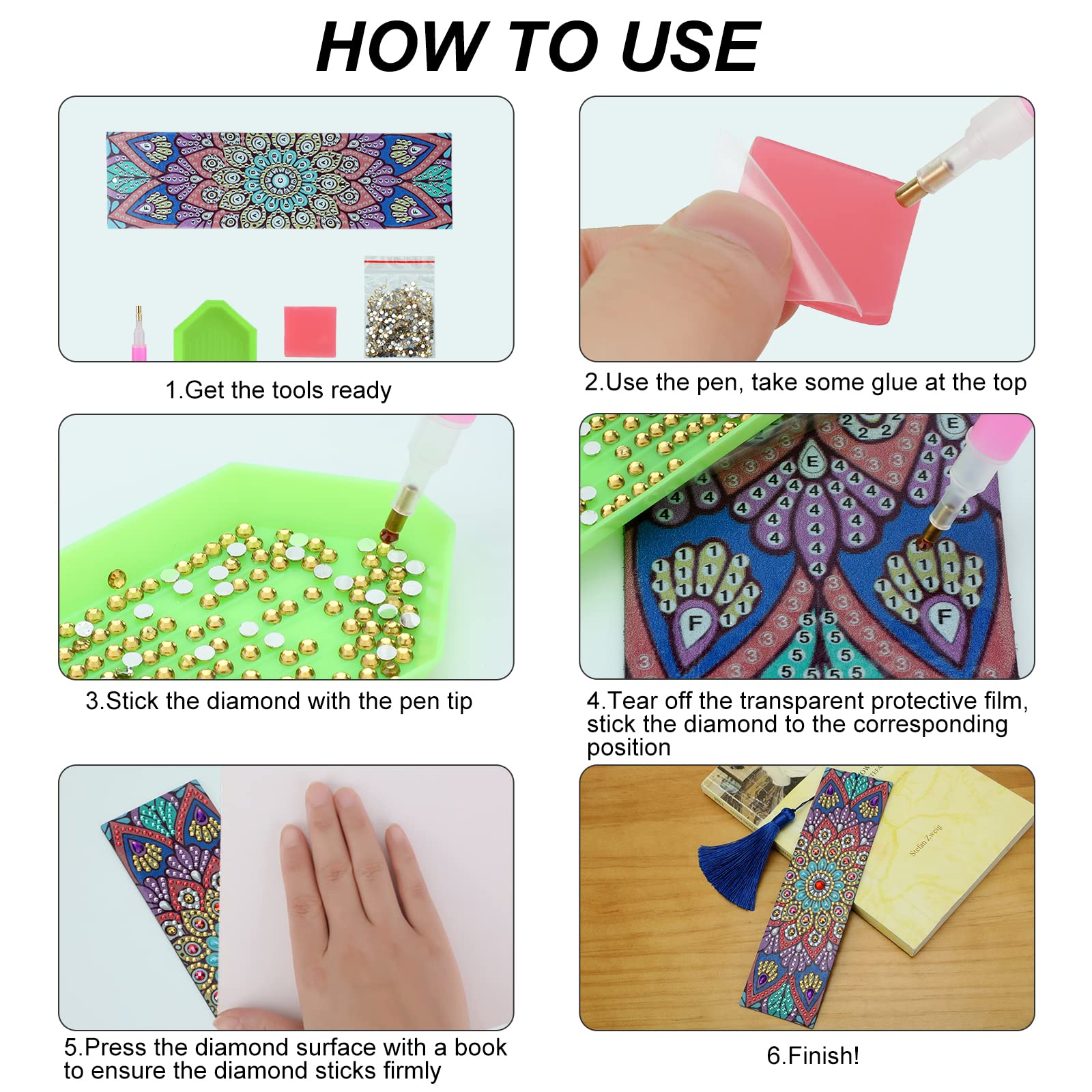 Ireer 12 Pcs 5D Diamond Painting Corner Bookmark Rhinestone PU Leather Diamond Painting Bookmark Triangle Diamond Art Bookmarks For Home Office Beginner Adults Birthday Gift(Trendy Style - View #8