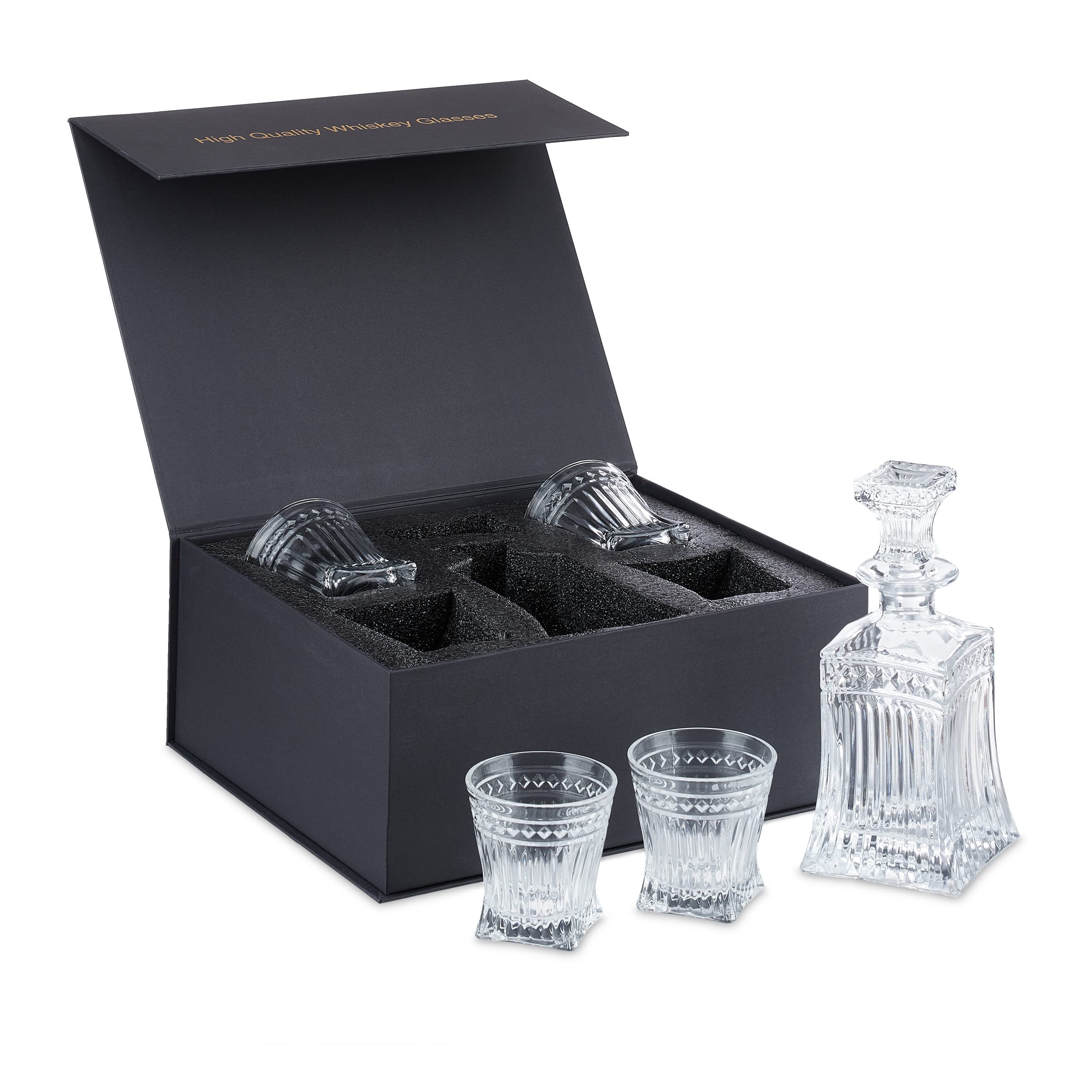 Relaxdays 5-częściowy zestaw do whisky, karafka do whisky 500 ml, 4 szklanki do whisky 240 ml, dekanter do koniaku, pudełko na prezent, przezroczyste, szkło