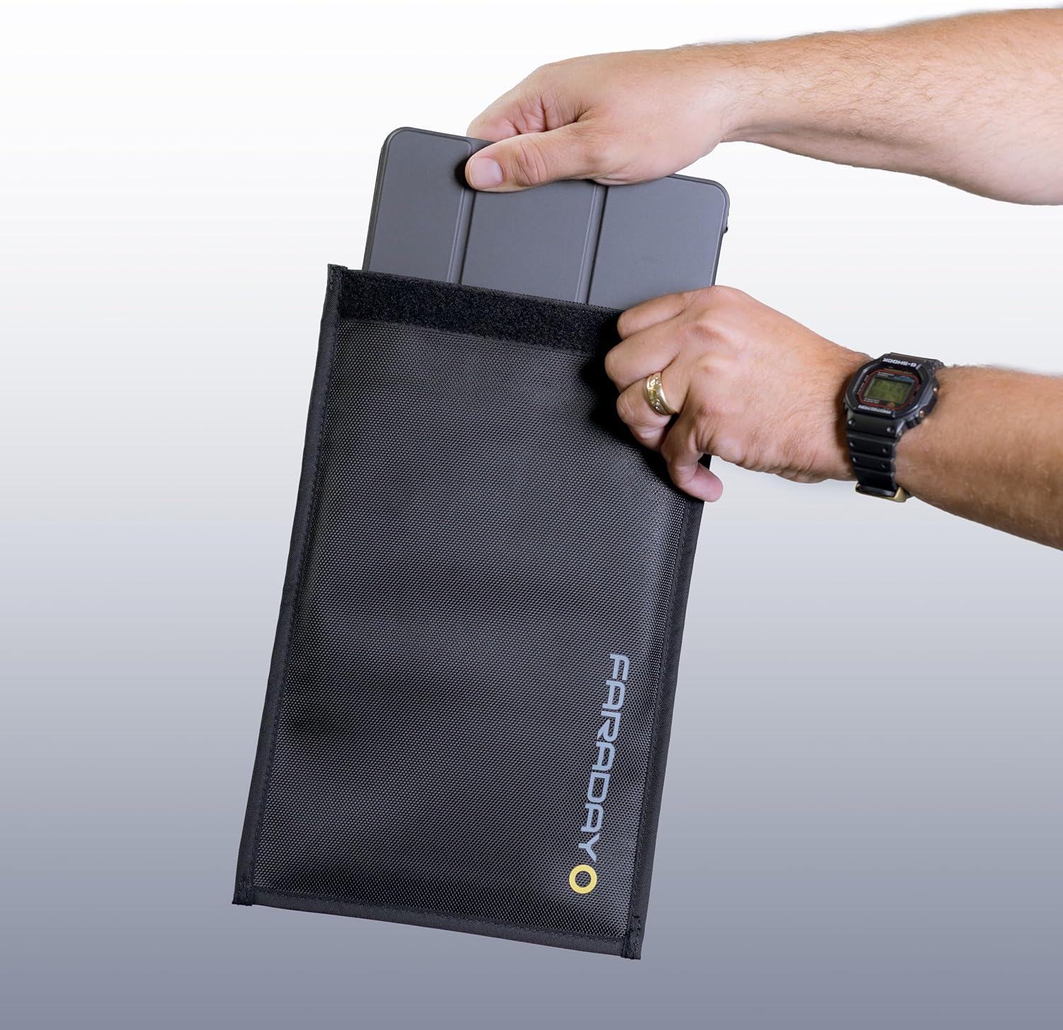 Faraday Defense Bag Jacket for Phones, Tablets, & Laptops | Device Shielding - Law Enforcement & Military, Data Security, Privacy, Anti-Tracking Anti-Hacking (Tablet) Black