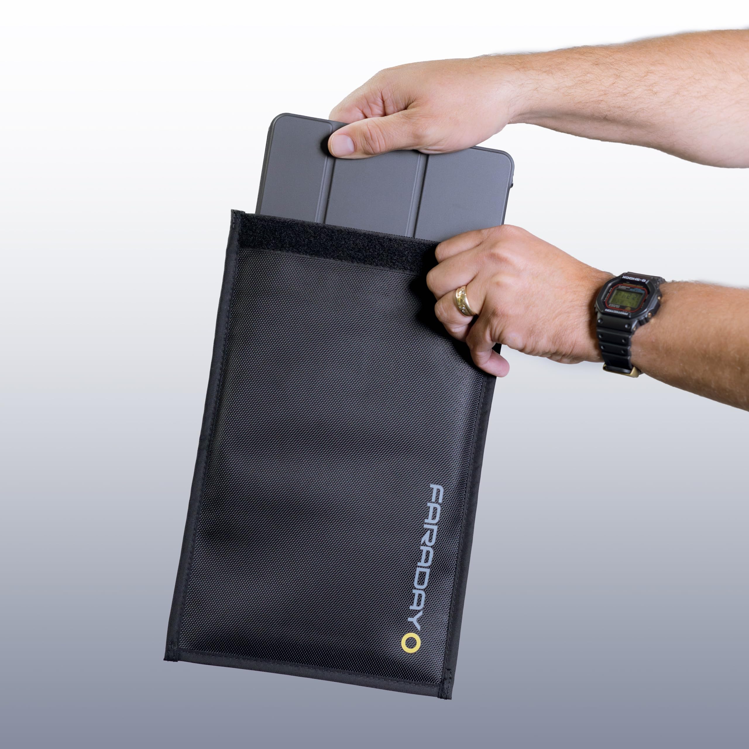 Faraday borsa giacca XL in tela nera resistente per grandi telefoni cellulari, chiavi, passaporti, carte di credito – EMP CME EMF protezione del segnale per forze dell'ordine e militare