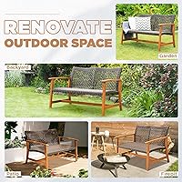 Vista 6 de IDZO Harmonie - Muebles de sofá biplaza para exteriores con capacidad de 800 libras, sofá de patio de acacia certificado FSC con mimbre resistente a