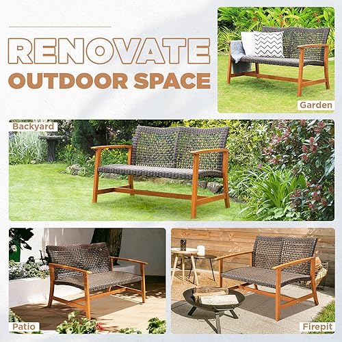 Miniatura 6 de IDZO Harmonie - Muebles de sofá biplaza para exteriores con capacidad de 800 libras, sofá de patio de acacia certificado FSC con mimbre resistente a