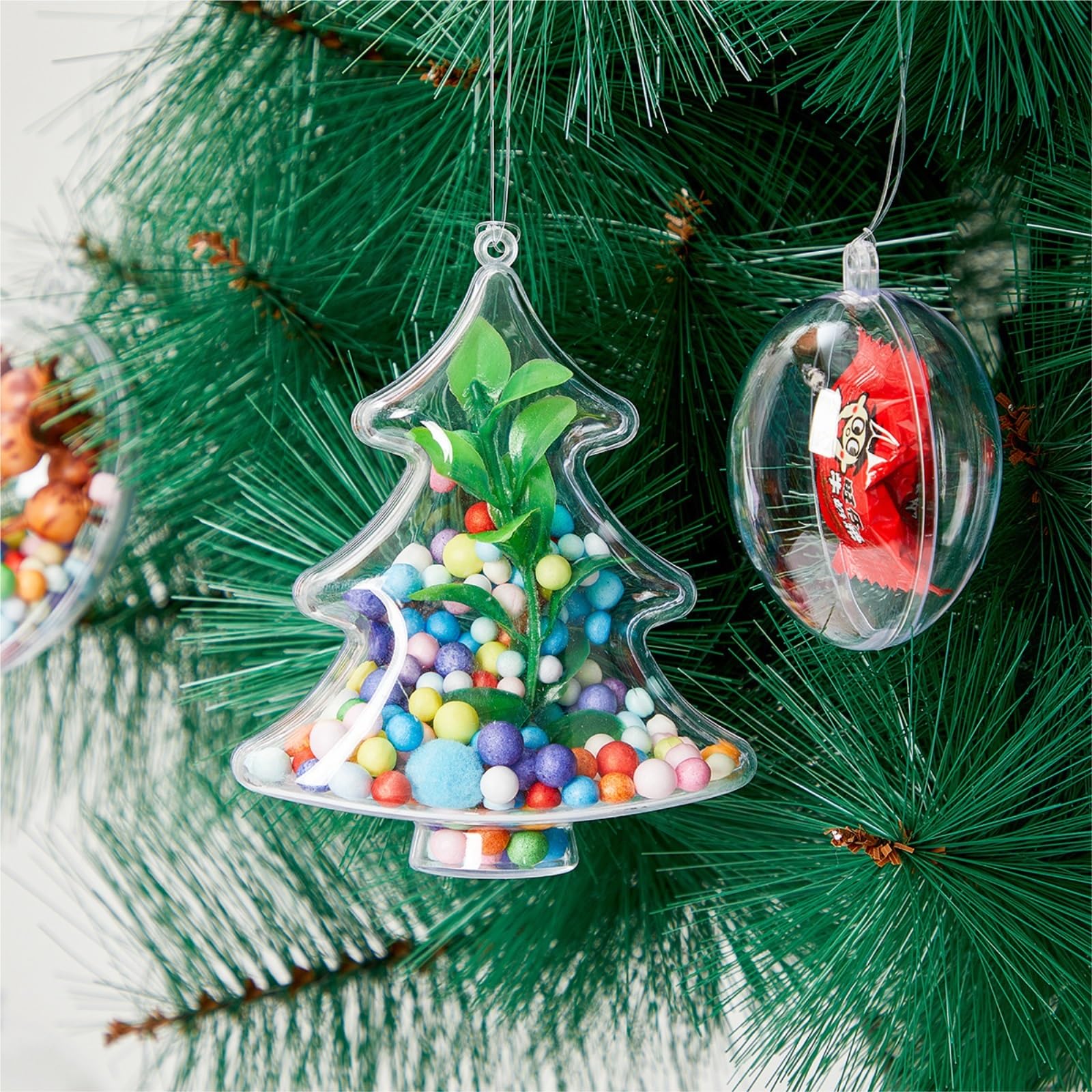 Bolas De Navidad para Colgar Adornos Navideños: Bolas De Plástico Huecas Transparentes Formas Irregulares Decoraciones para Fiestas(Transparent3)