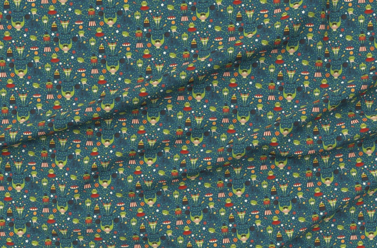 Spoonflower Fabric - Circus Pond Kids Fantasy Frogs Toads Amphibians Printed on Organic Cotton Sateen Fabric by The Yard - Sewing Quilting Apparel Home Decor