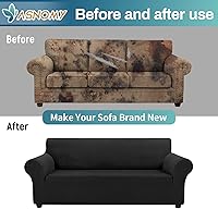Vista 6 de Asnomy Couch Covers for 3 Cushion Couch Stretch Sofa Covers Slipcovers, Pet Protector Furniture Covers for Dogs Cats Spandex Jacquard Fabric Small