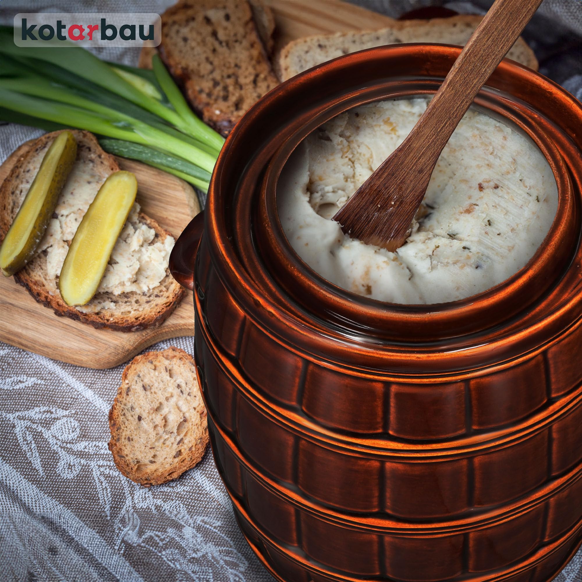 KOTARBAU® Gärtopf Steinguttopf 16 L Sauerkrauttopf Gurkentopf mit Deckel Keramiktopf Einmachtopf Steinzeuggefäß Hermetisch Keramikfass Braun Tontopf Steingut