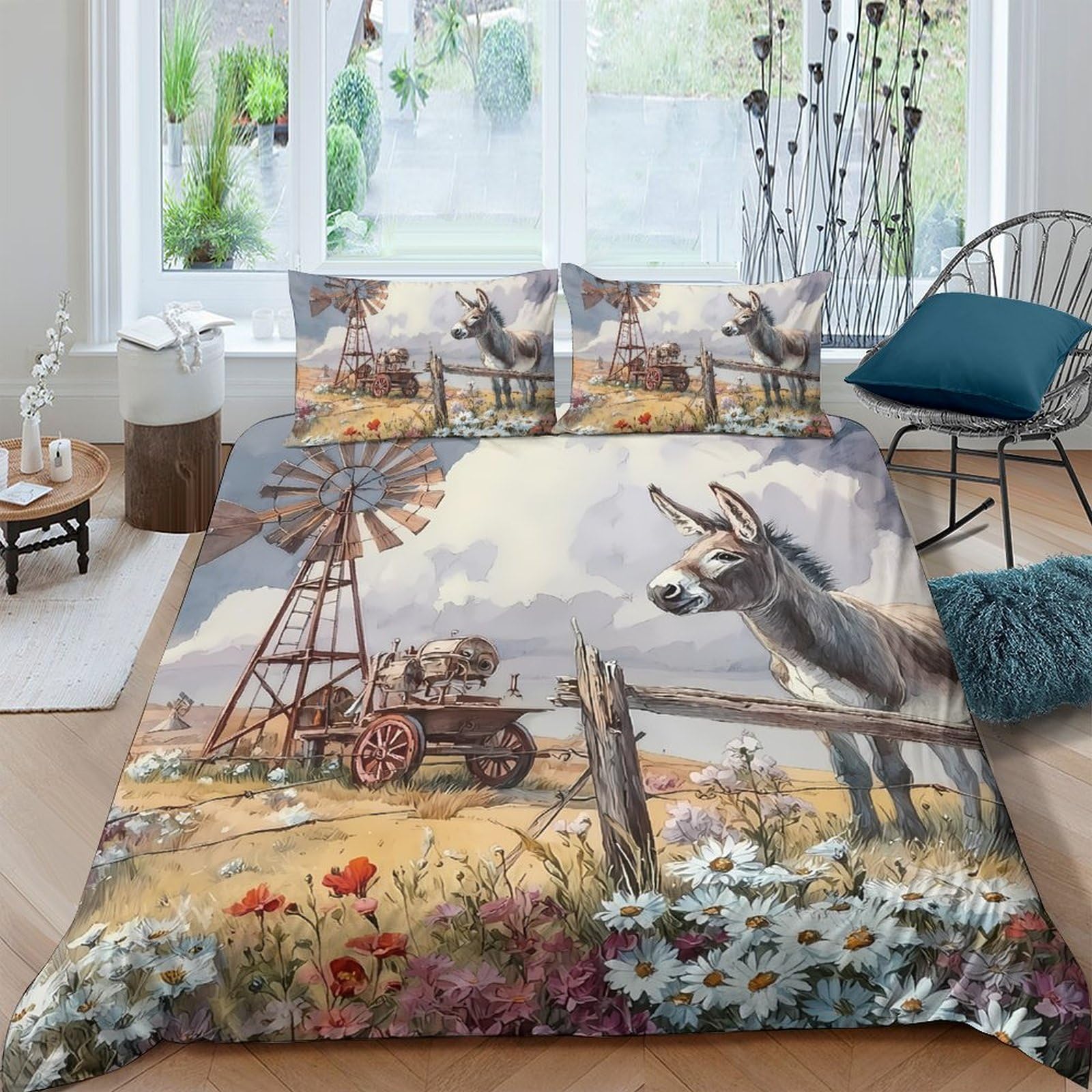 Ctjqhvkz Style-5 3D Printed Rural Farm Donkey Fitted Sheet Microfiber Soft Pastoral Scene Bed Cover For Bedroom Guestroom Mattress Decor Single（135X200cm）